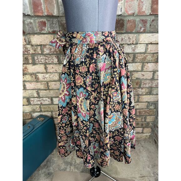 skirt midi floral black blue brown - Picture 6 of 9